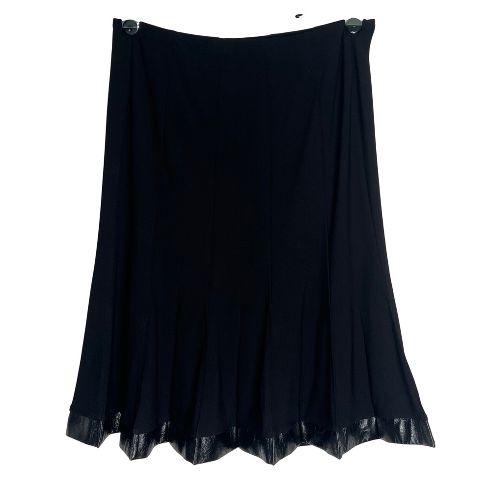 Joseph Ribkoff Black Flare Skirt Faux Leather Trim Scalloped Hem Size 12‎